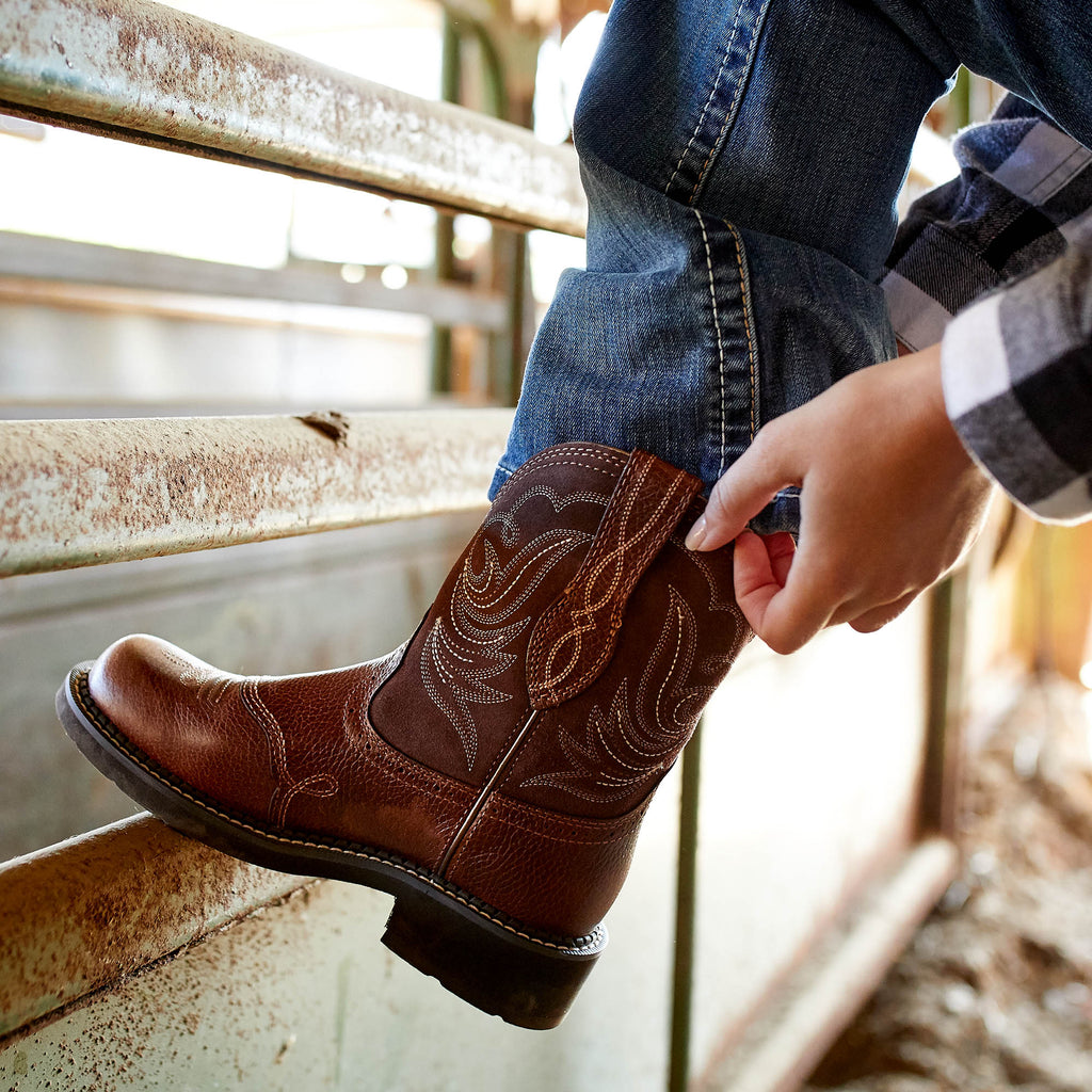 Women's Suede Western Ankle Boots - Tan