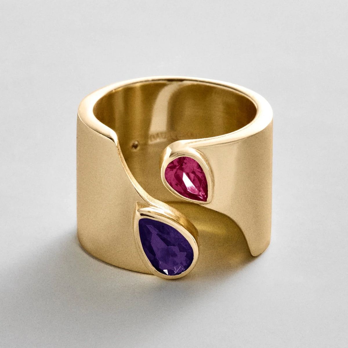 Personalized Two-Stone Open Band Ring - Gold