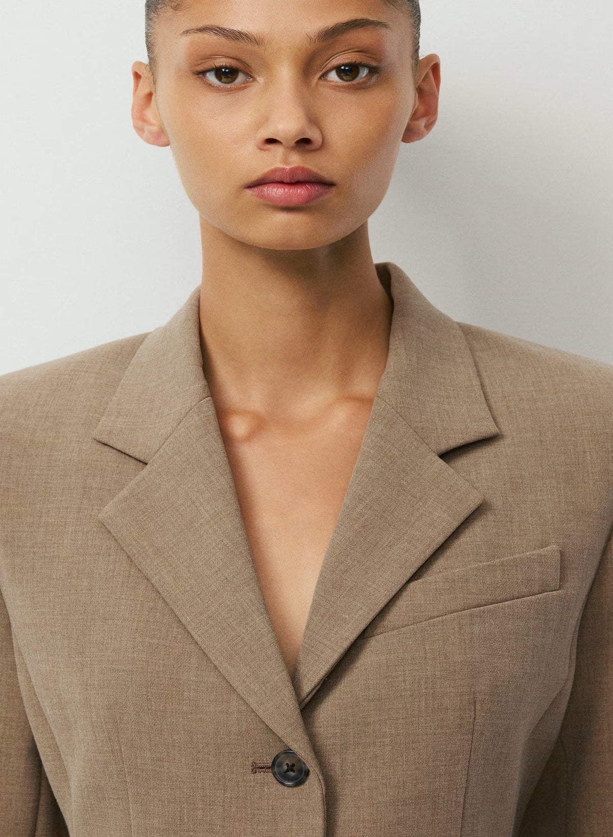 Single-Breasted Stretch Blazer - Brown Check