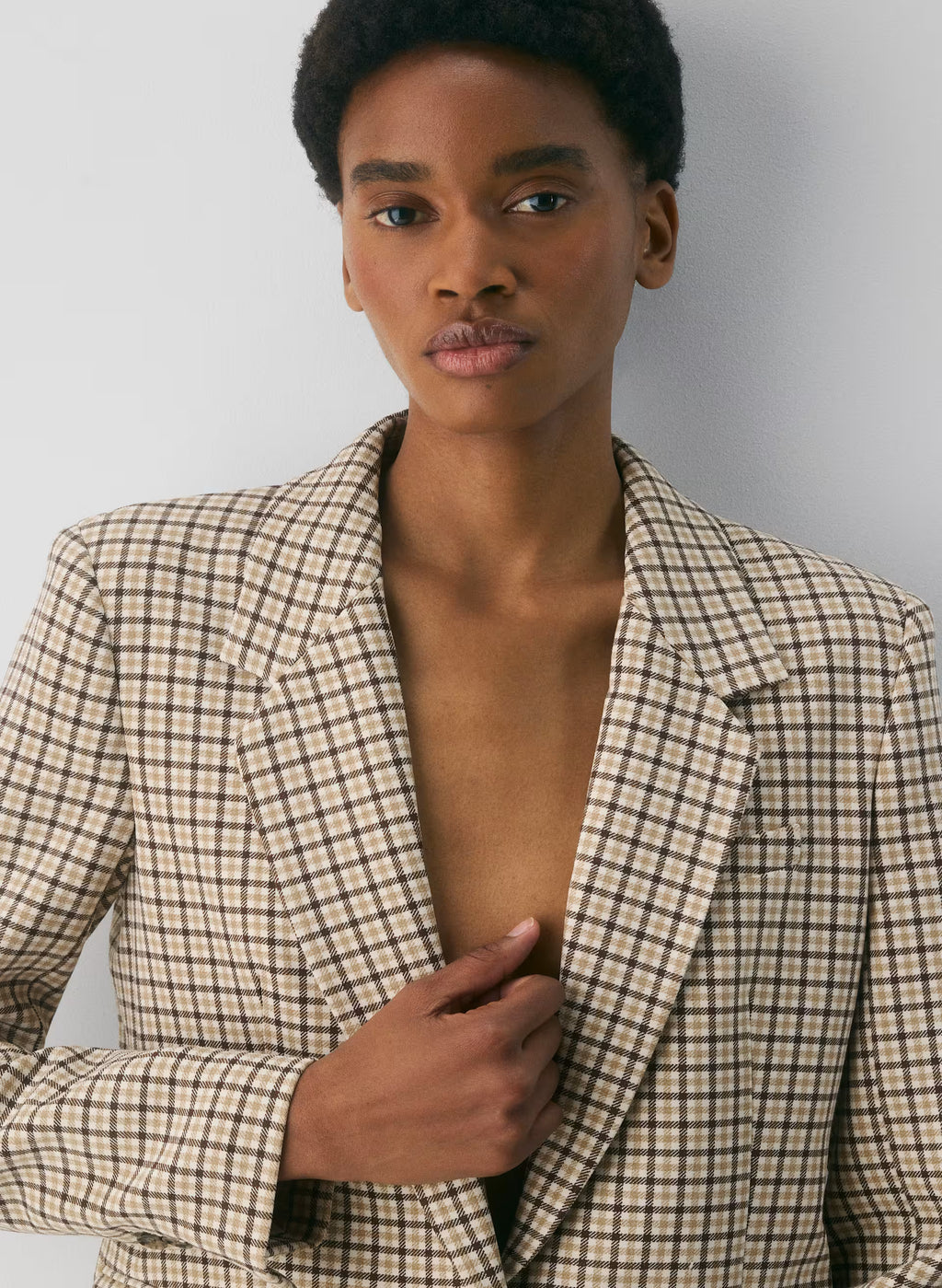 Single-Breasted Stretch Blazer - Check
