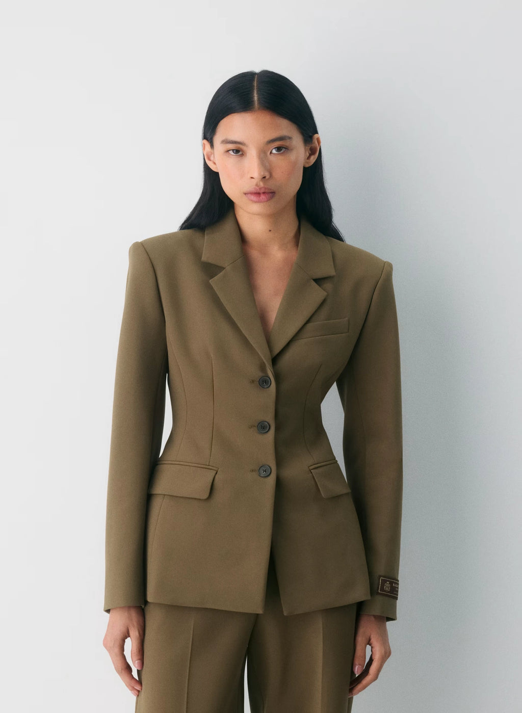Single-Breasted Stretch Blazer - Brown Check