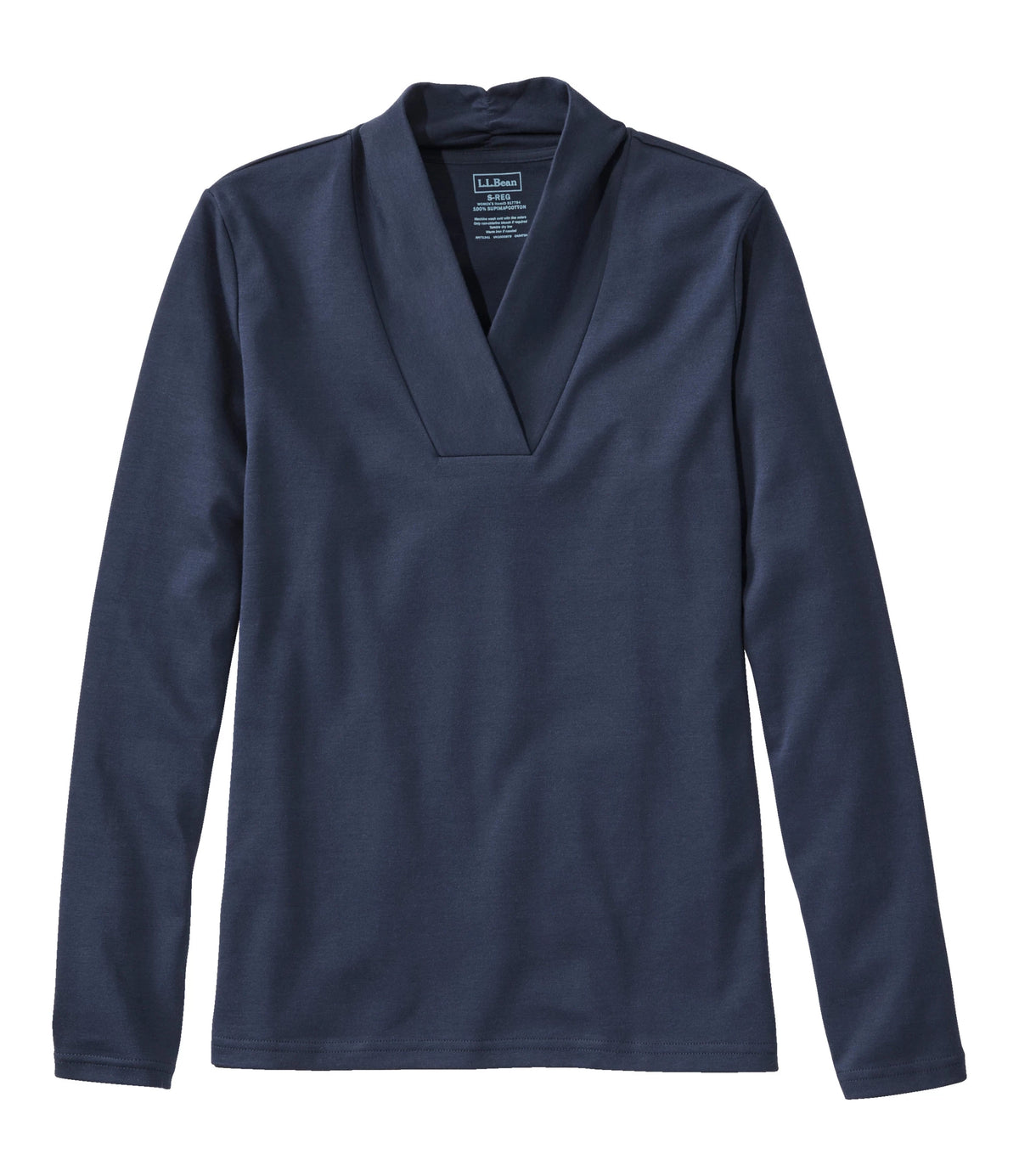 Women's Pima Cotton Shawl Collar T-Shirt - Blue