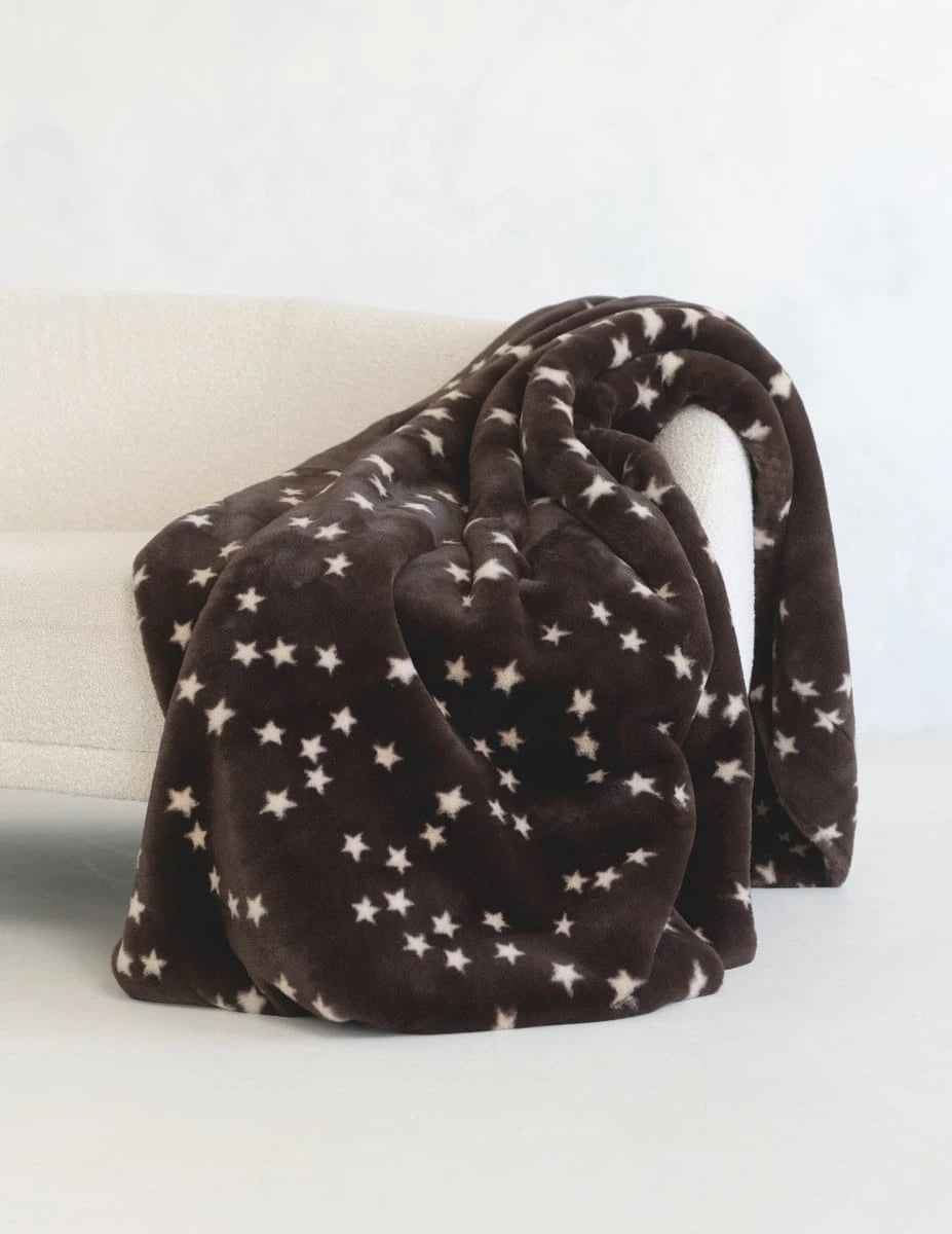 Plush Baby Blanket With Star Print - Brown