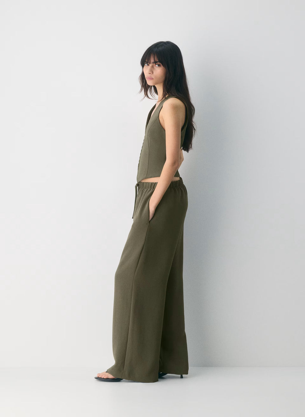 Lined Tailored Suit Vest - Olive