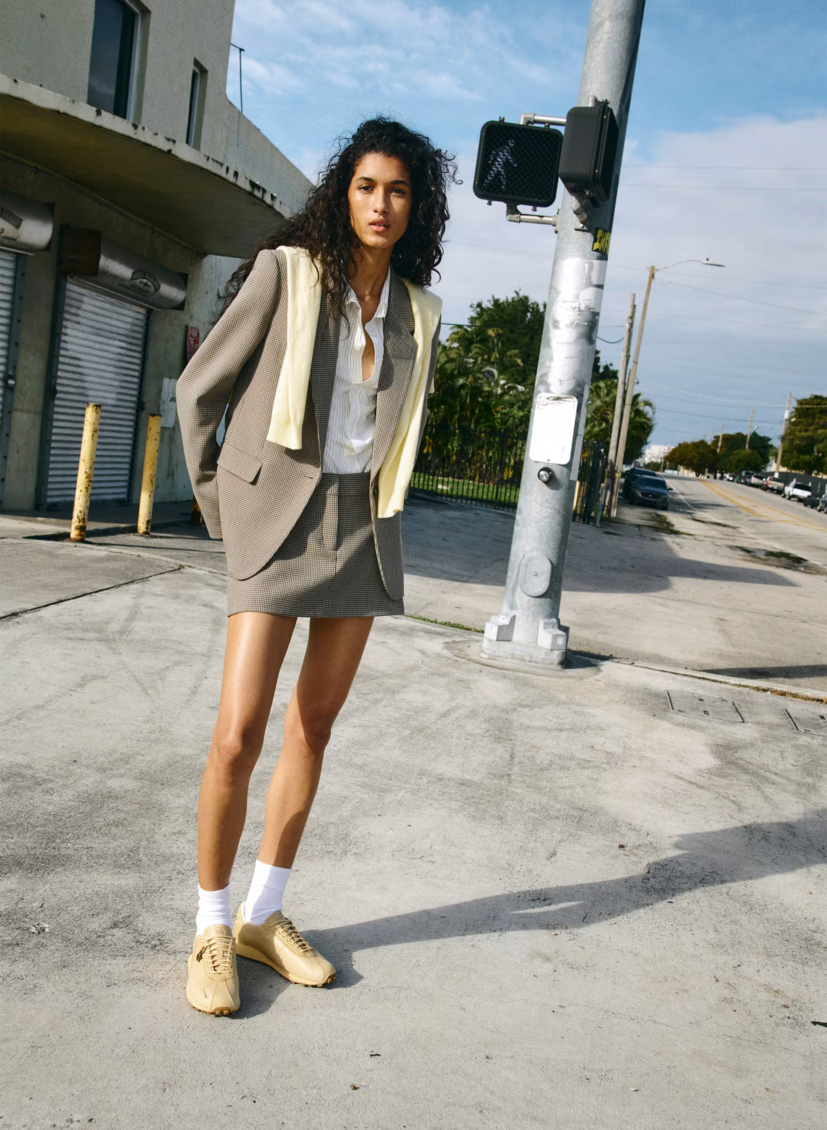 Single-Breasted Stretch Blazer - Check