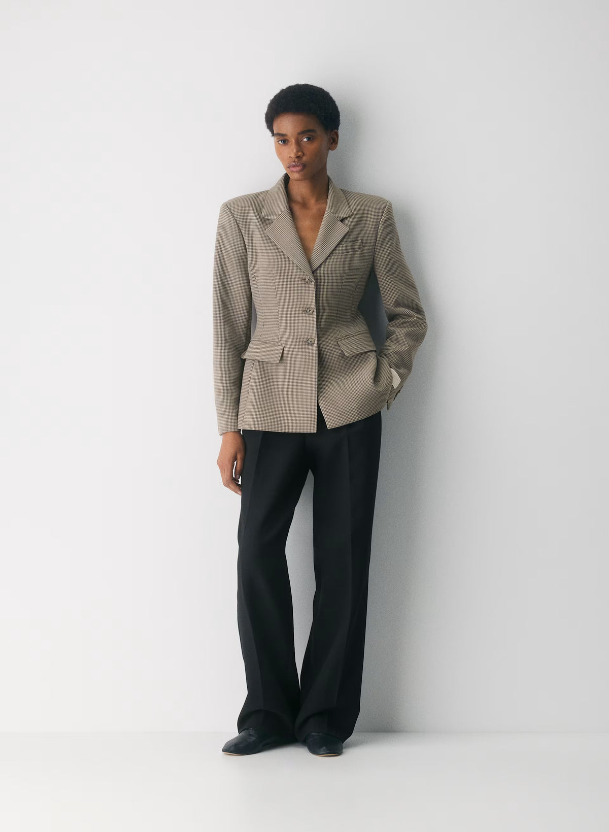 Single-Breasted Stretch Blazer - Brown Check