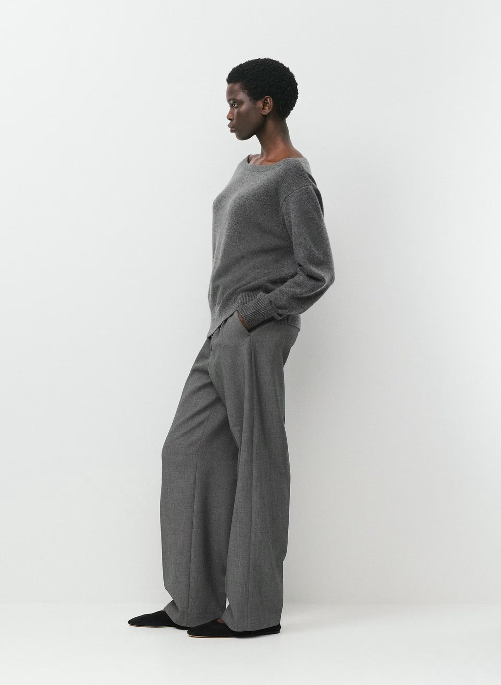 Cashmere Boatneck Sweater - Heather Gray