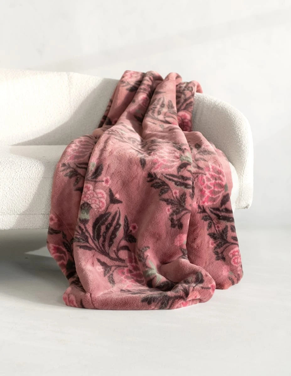 Plush Blanket - Dusty Rose Botanical