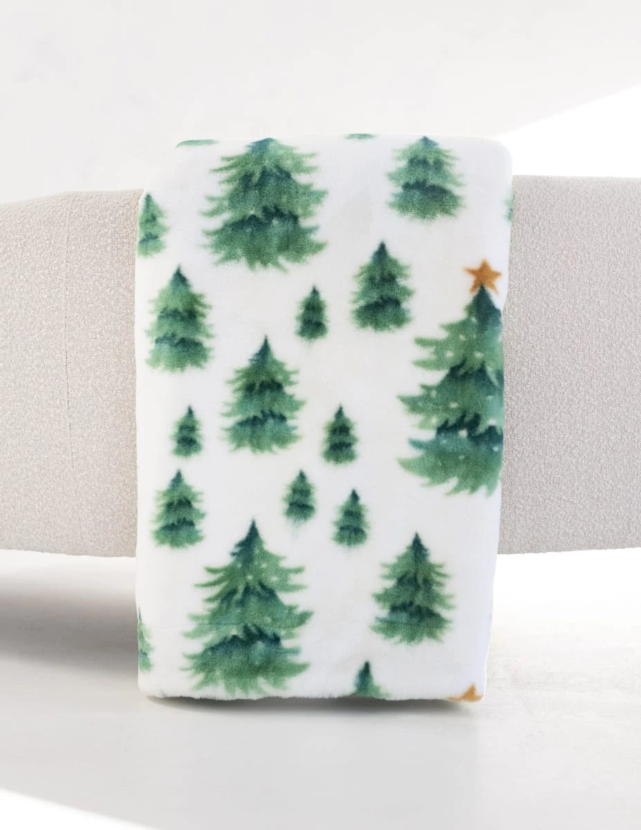 Plush Blanket - Cream Pine Tree Print