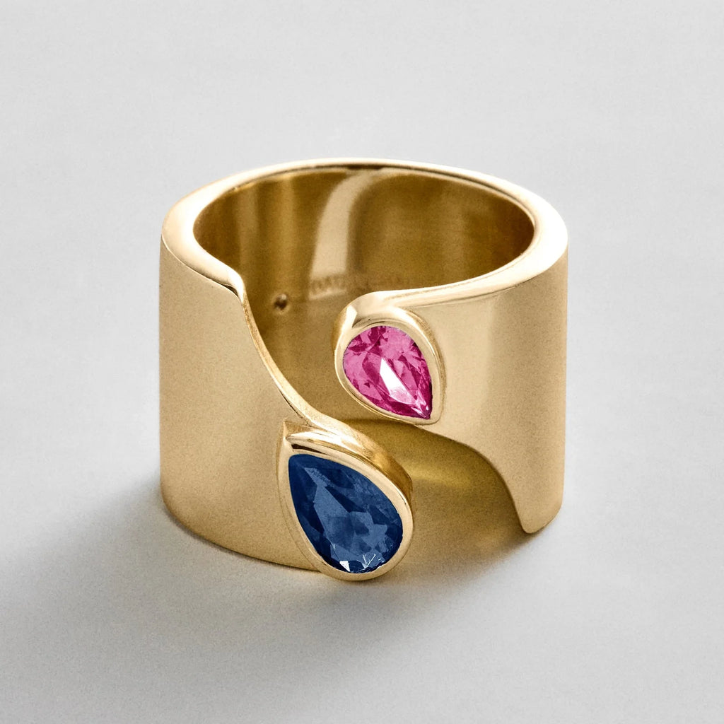 Personalized Two-Stone Open Band Ring - Gold