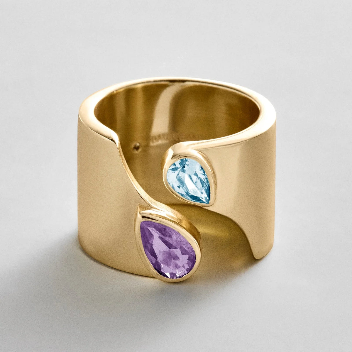 Personalized Two-Stone Open Band Ring - Gold