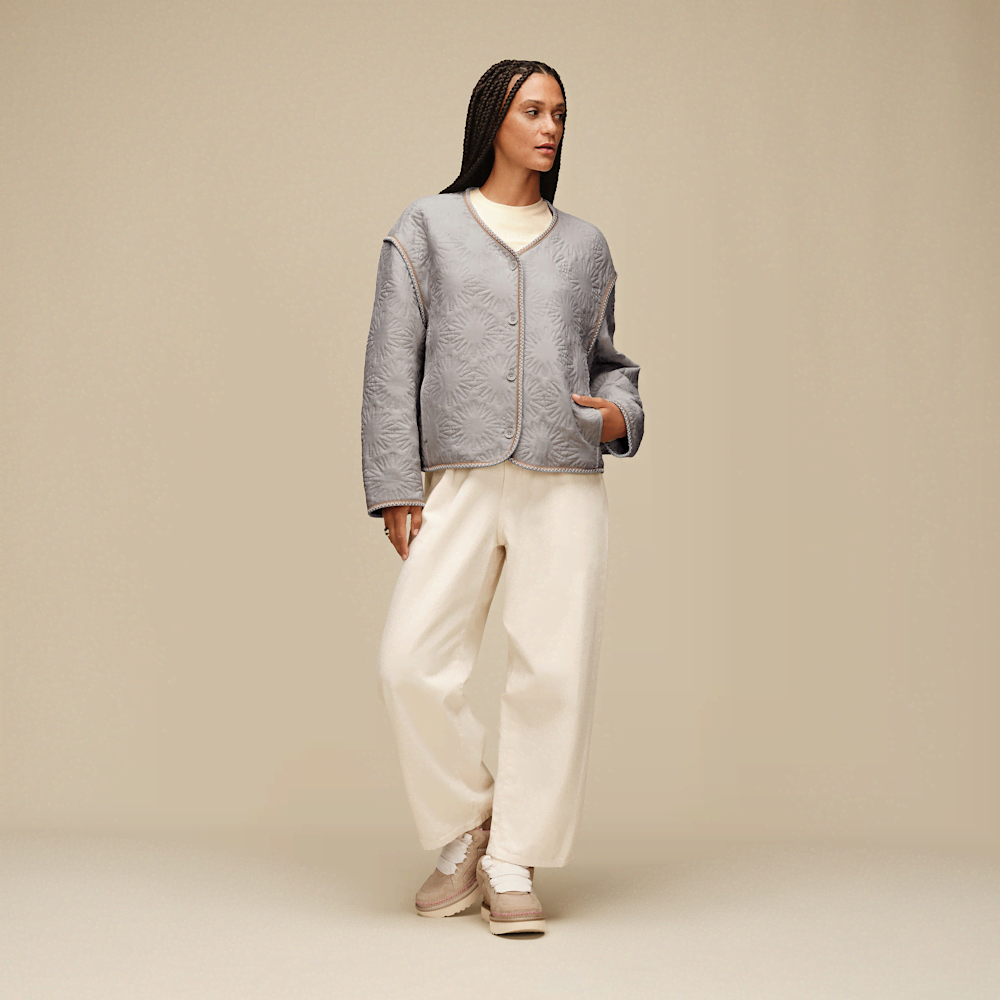 Oversized Lightweight Quilted Jacket - Light Gray