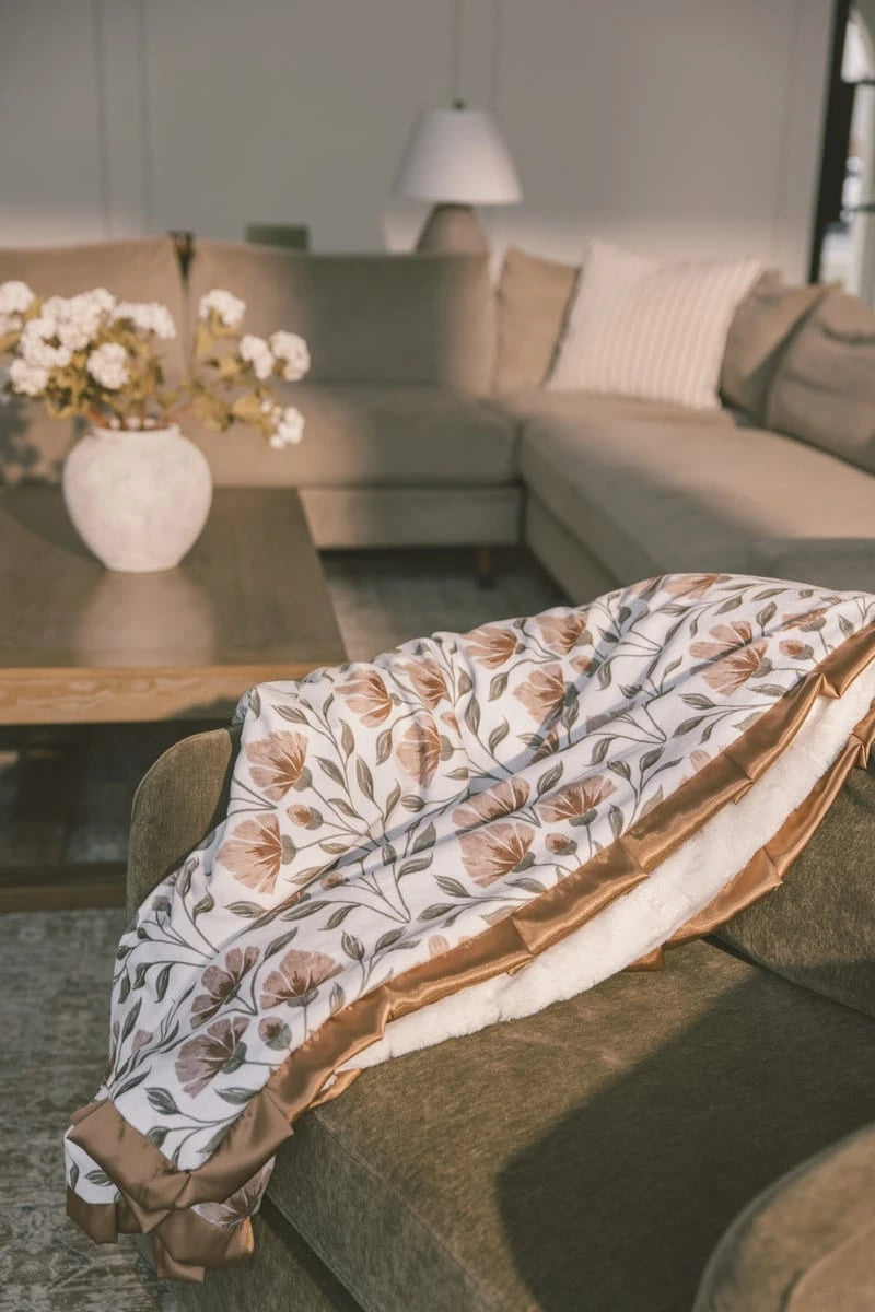 Plush Satin Ruffle Blanket - Floral
