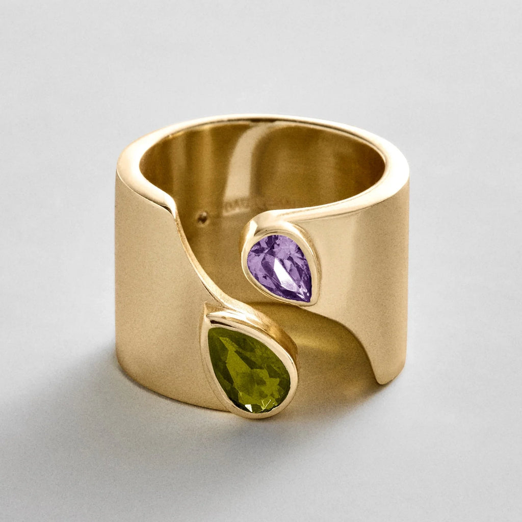 Personalized Two-Stone Open Band Ring - Gold