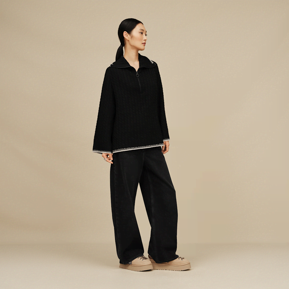 Women's Cable Knit Quarter-Zip Sweater - Oatmeal