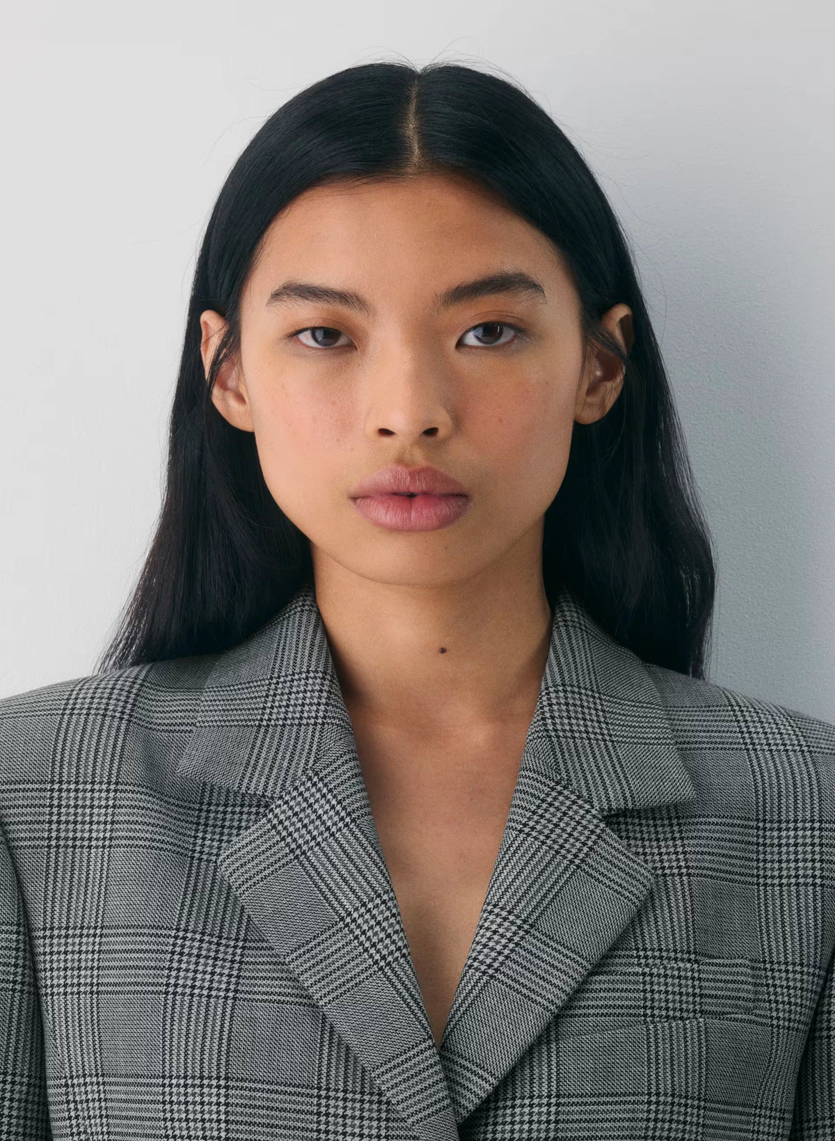 Single-Breasted Stretch Blazer - Brown Check