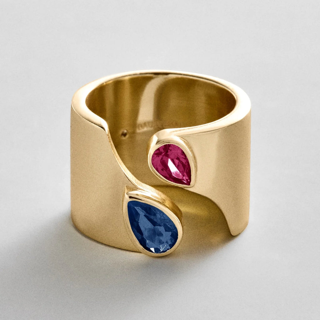 Personalized Two-Stone Open Band Ring - Gold