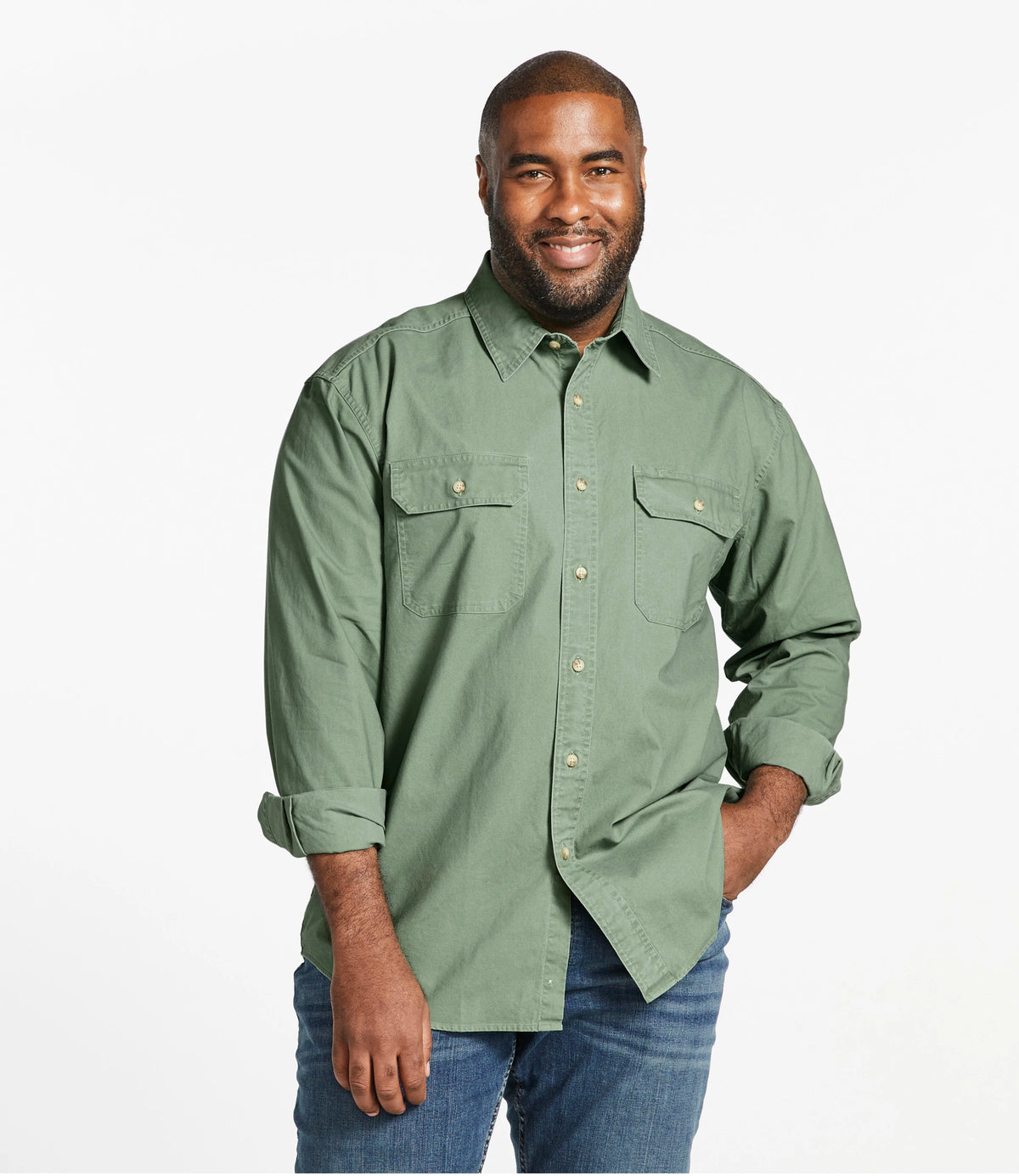 Men's Cotton Canvas Button-Down Shirt - Green