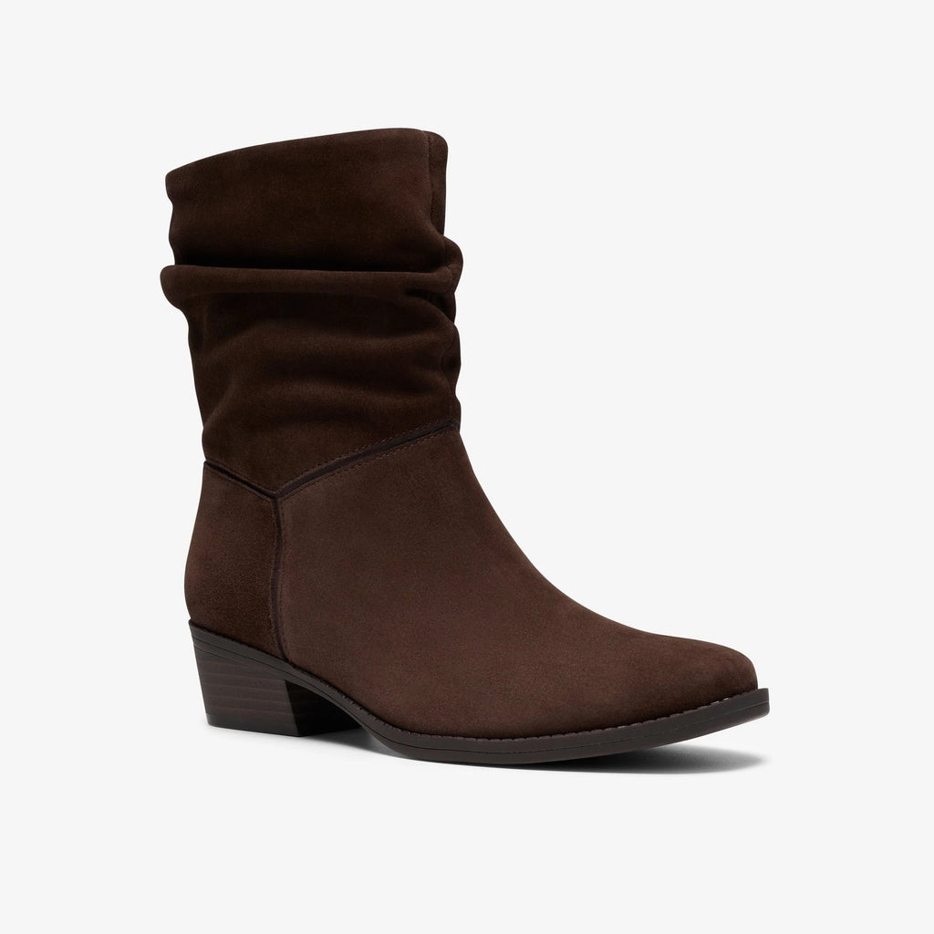 Suede Slouch Ankle Boot - Dark Brown