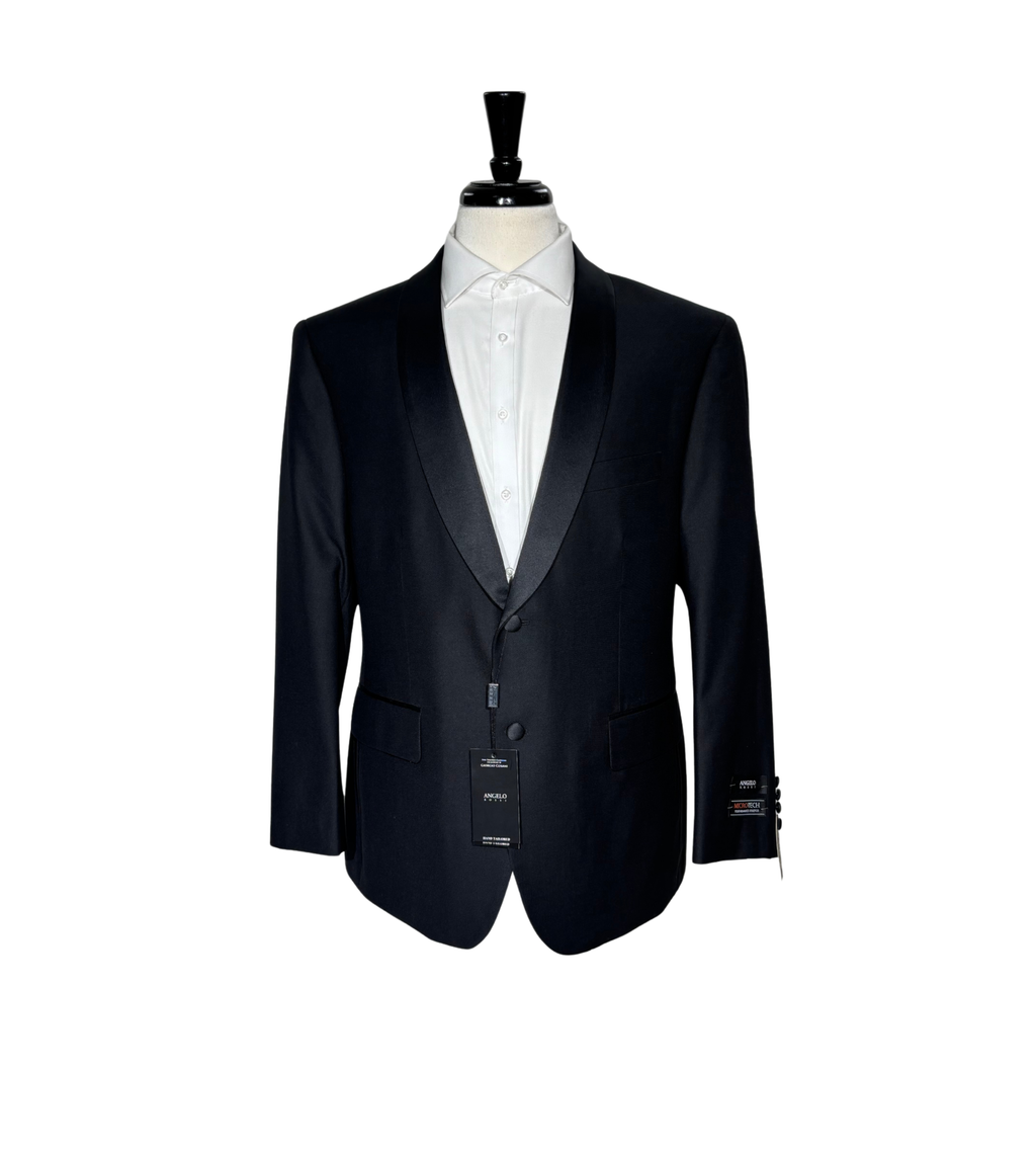 Men's Solid Black Satin Shawl Lapel Classic Fit 2-Button Tuxedo