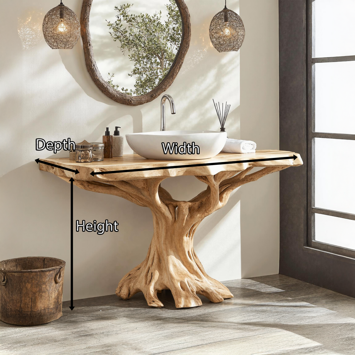 Live Edge Natural Wood Bathroom Vanity Top, Farmhouse Style - view 4