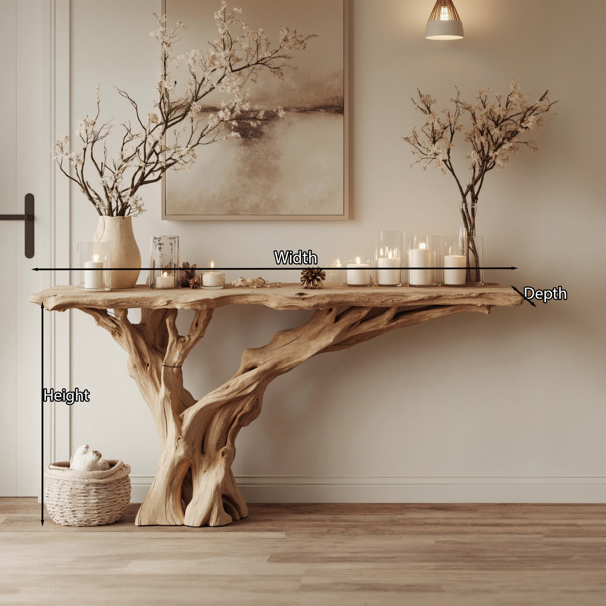 Narrow Floating Live Edge Console Table in Natural Wood - view 4