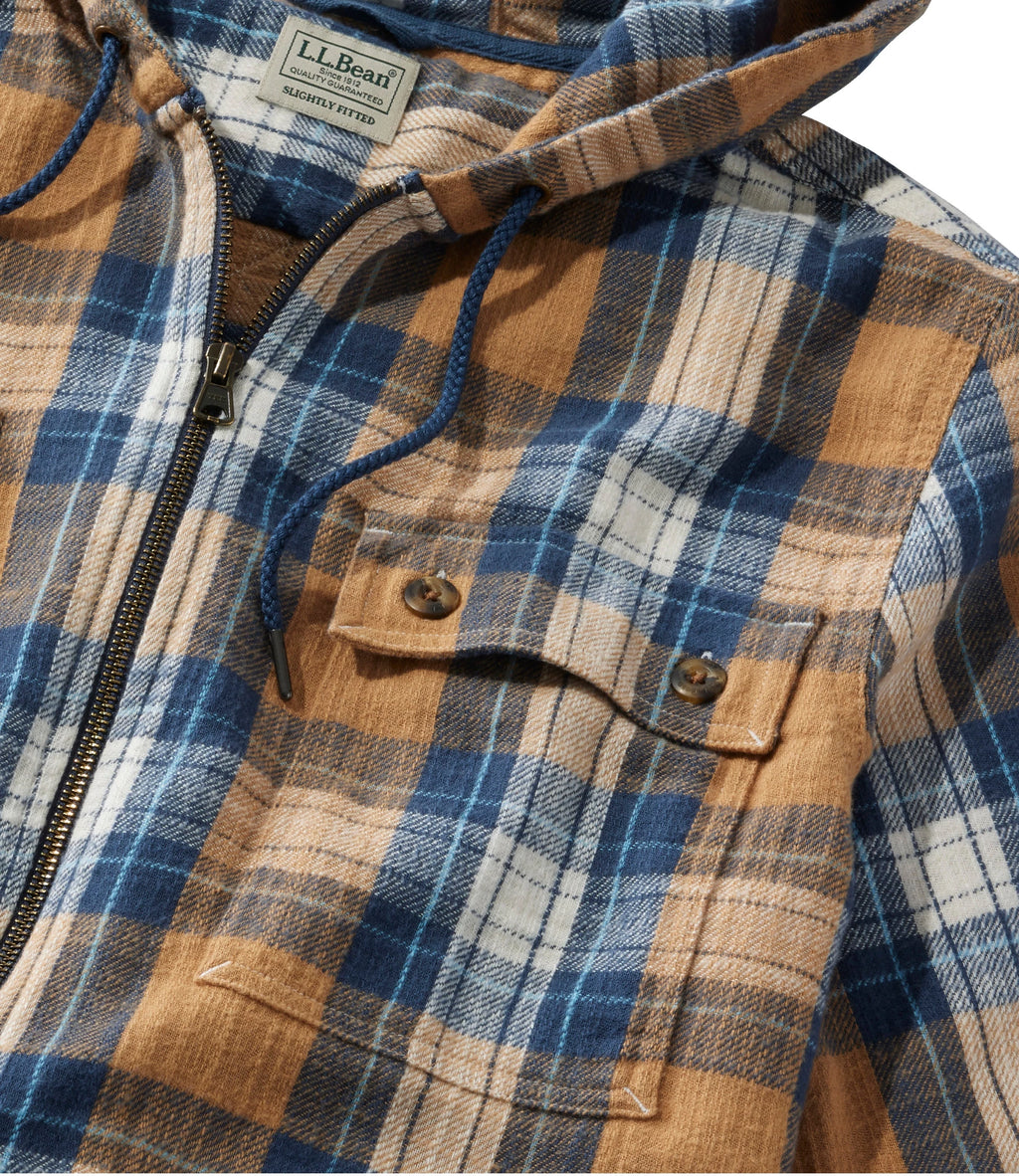 Men's Hooded Flannel Shirt Jacket - Tan Plaid