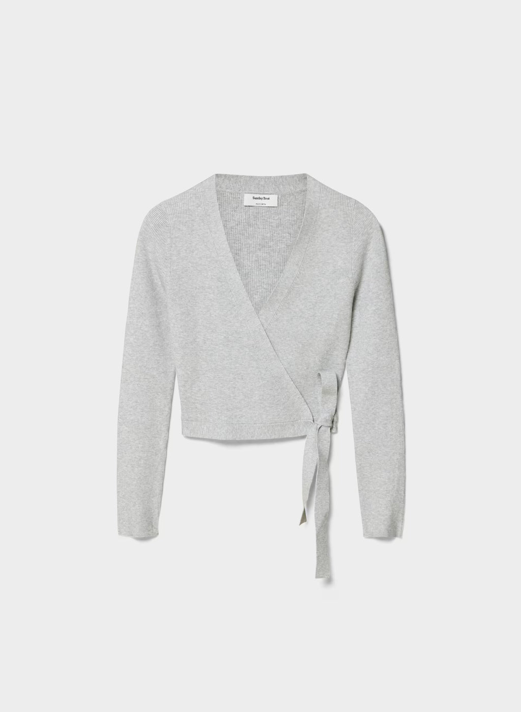 Wrap-Style Waist-Length Knit Top - Pink