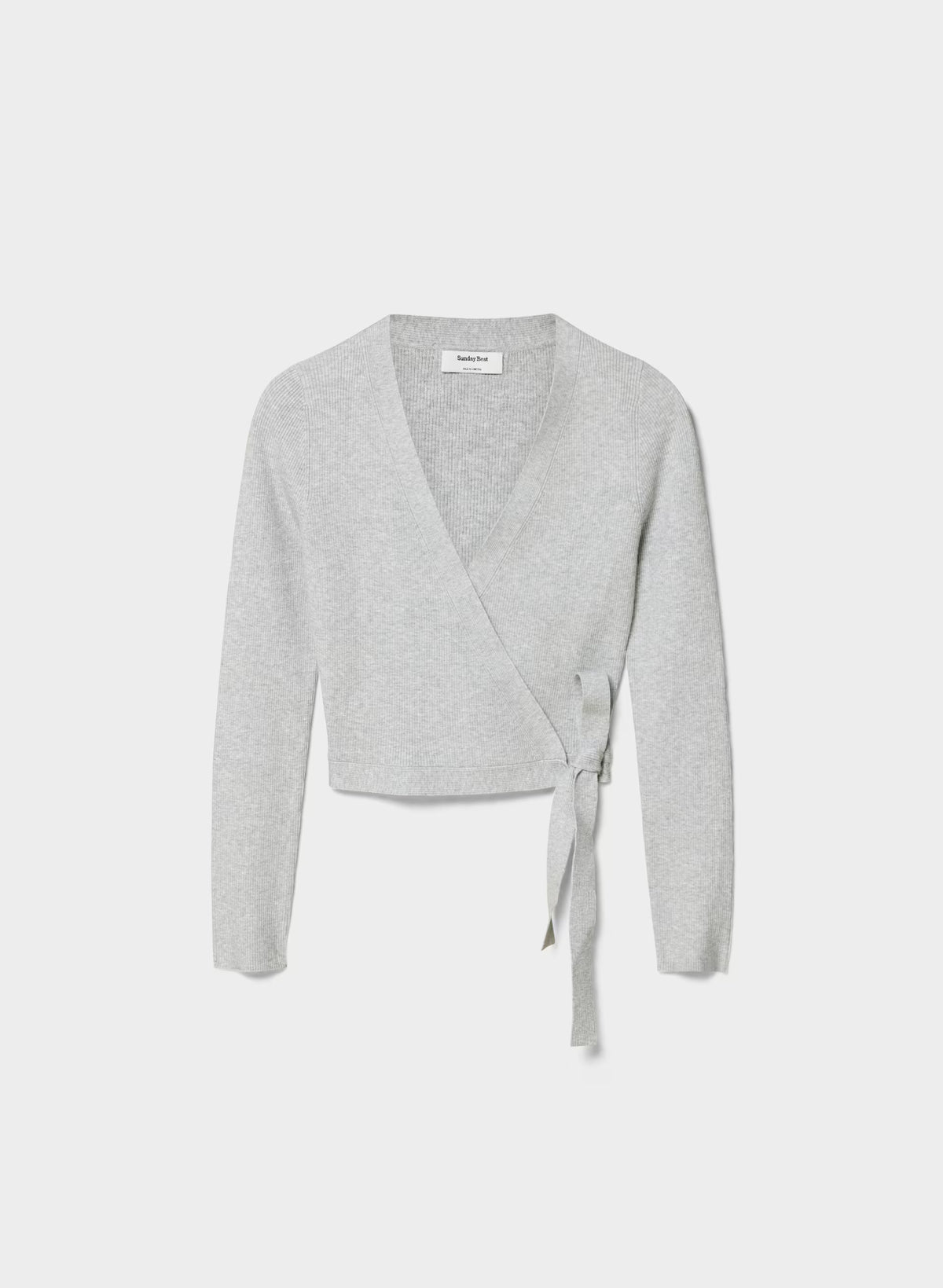 Wrap-Style Waist-Length Knit Top - Pink