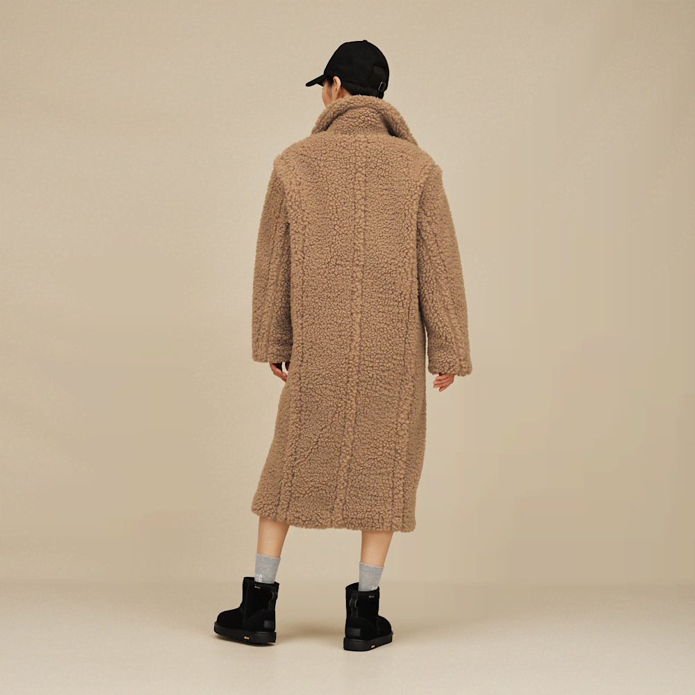 Women's Long Faux Fur Coat - Sand