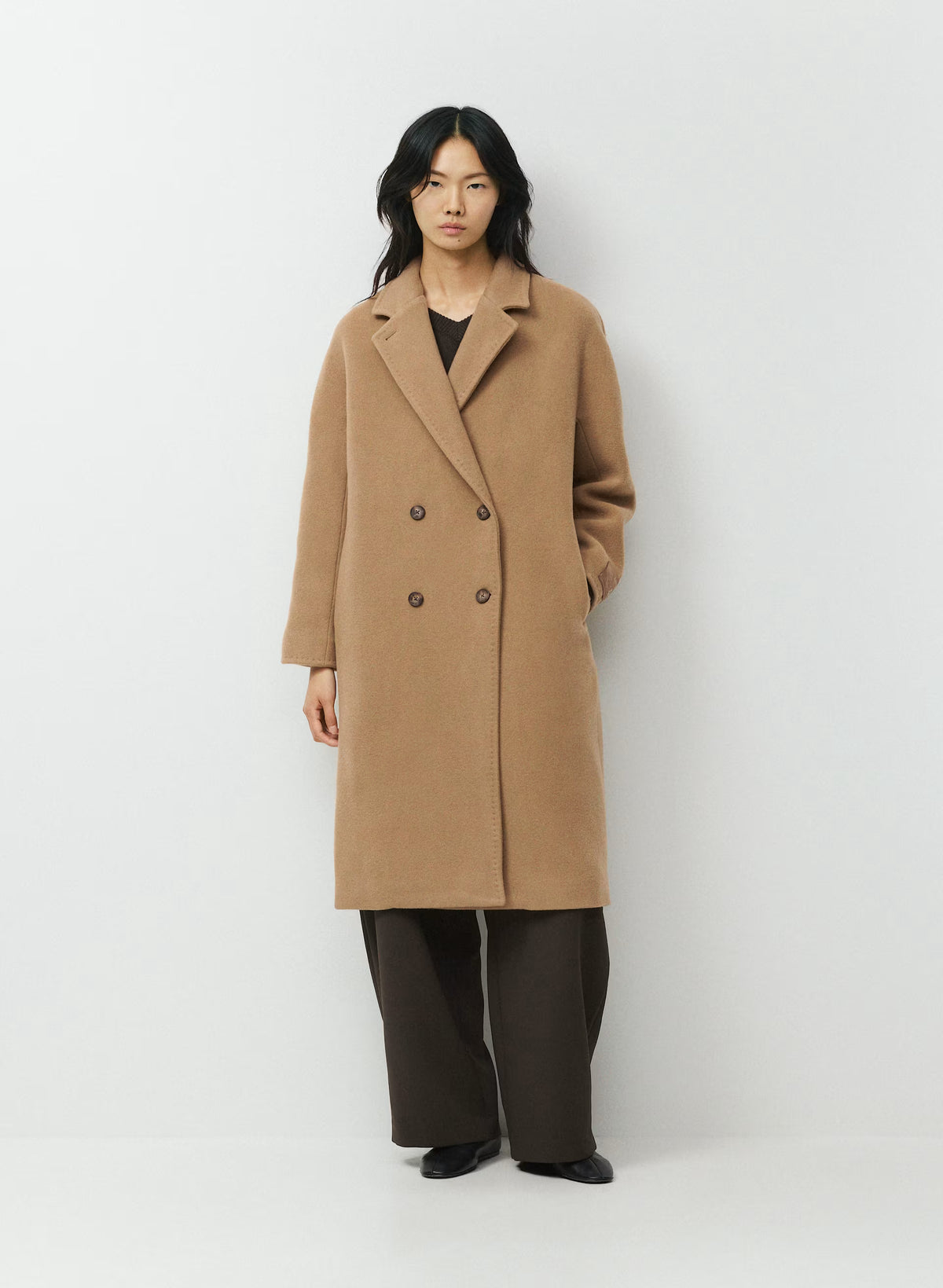 Double-Breasted Wool Cashmere Coat - Herringbone