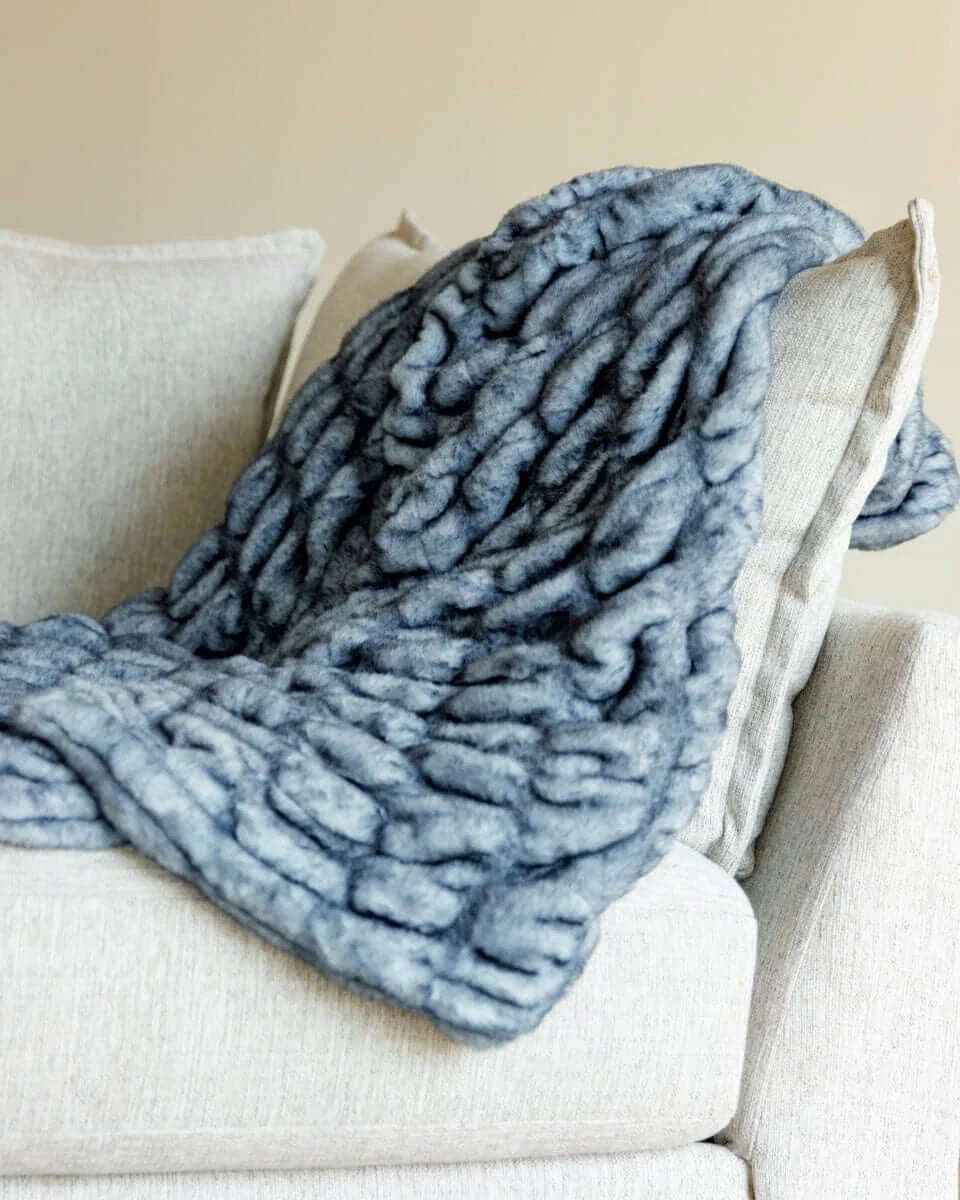 Stretch Faux Fur Blanket - Sapphire Blue