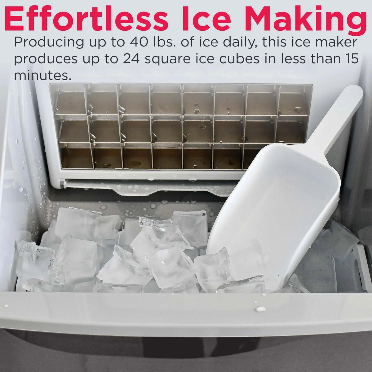 Frigidaire Countertop Clear Square Ice Maker, 40 lbs. Per Day - Stainless Steel