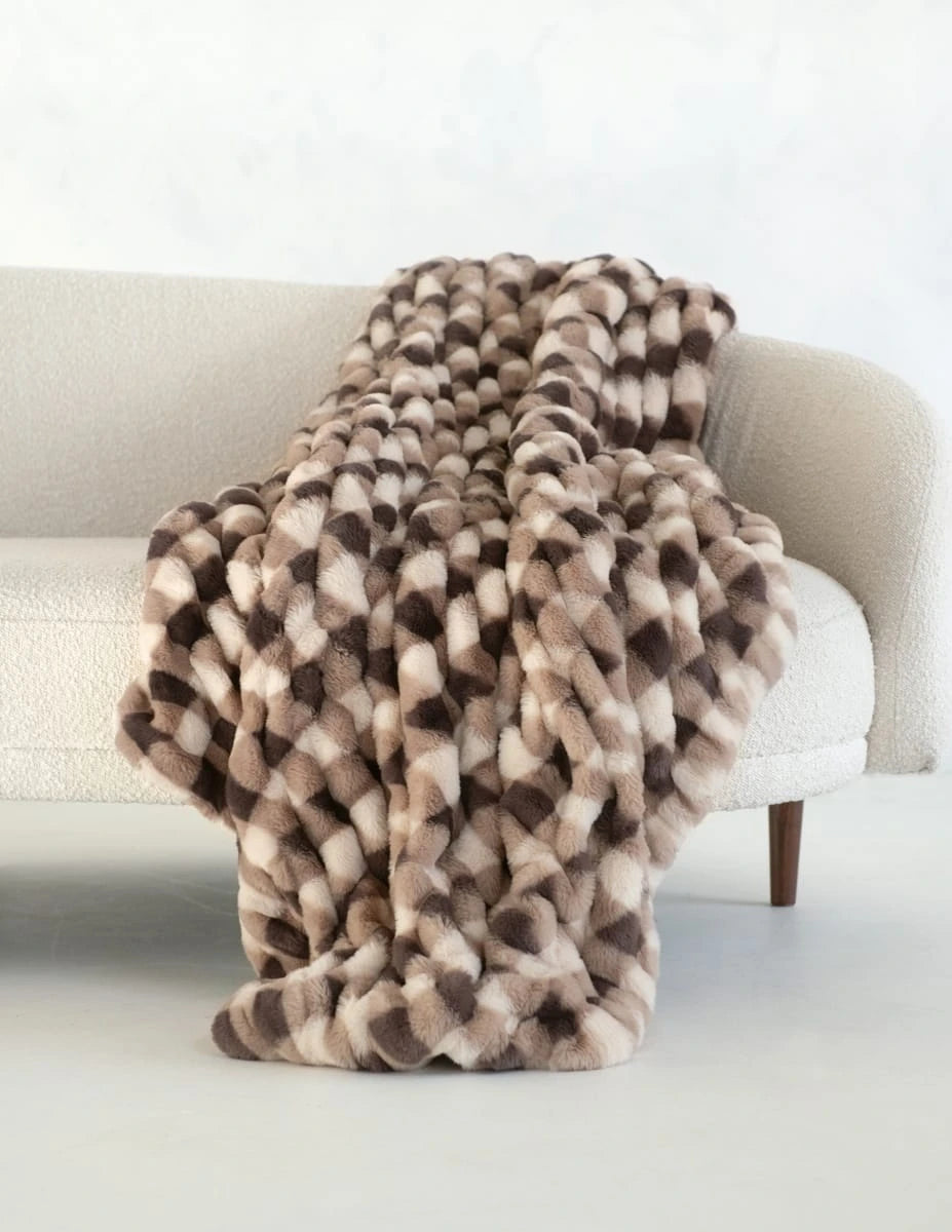 Plush Stretch Blanket - Brown Gingham