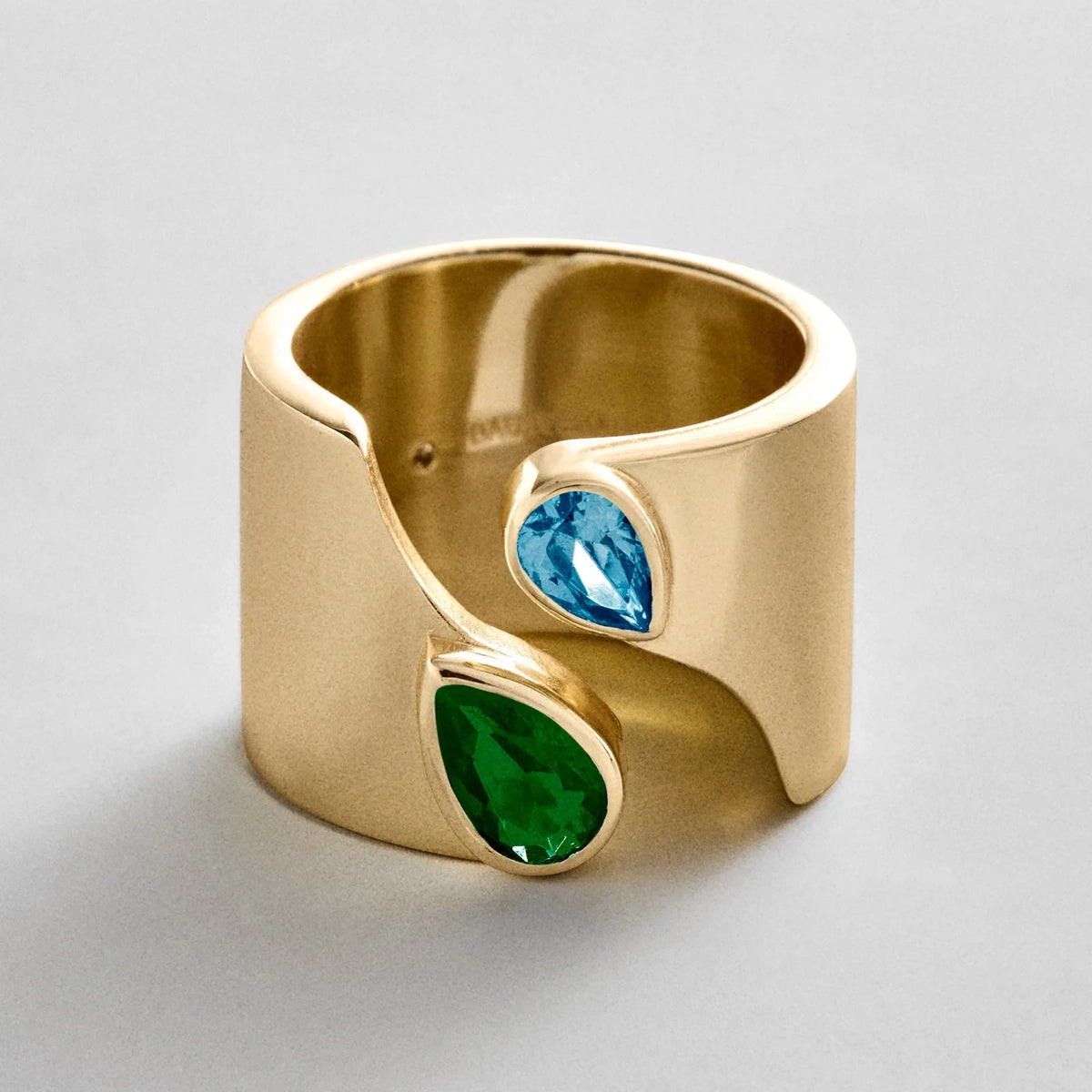 Personalized Two-Stone Open Band Ring - Gold