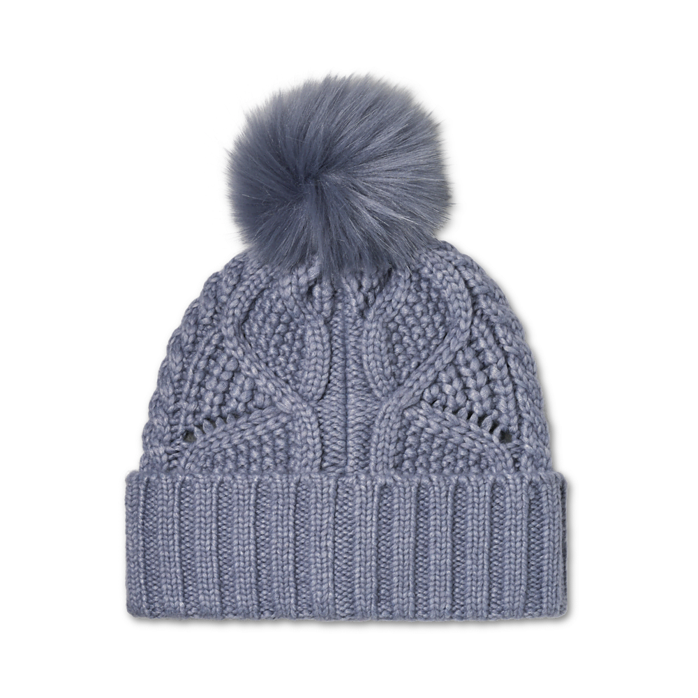 Women's Cable Knit Pom Beanie - Blue