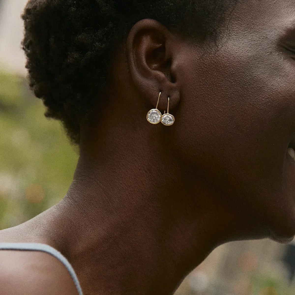 Gold-Plated Oval Crystal Drop Earrings