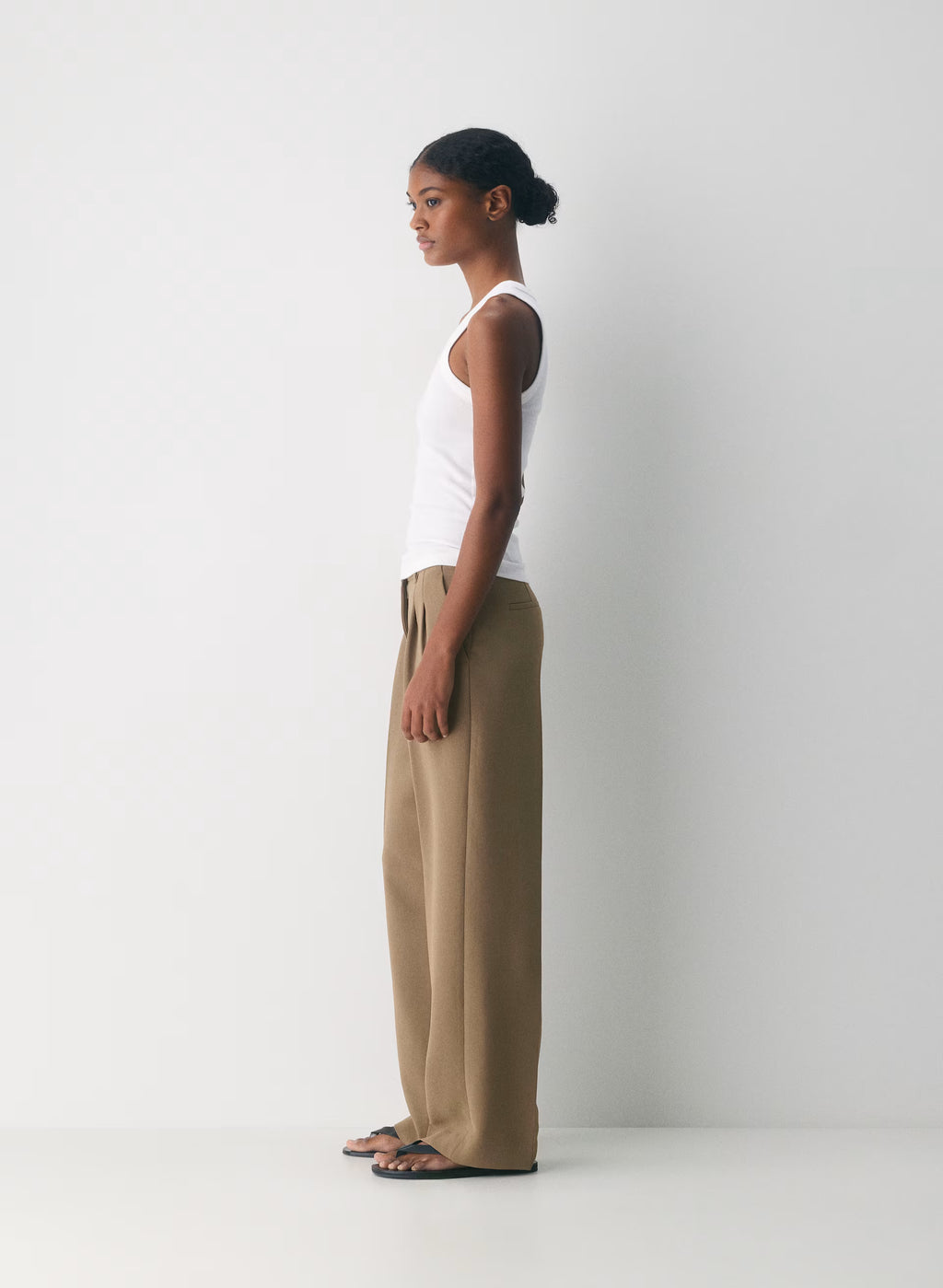 High-Rise Wide-Leg Crepe Trousers - Sand