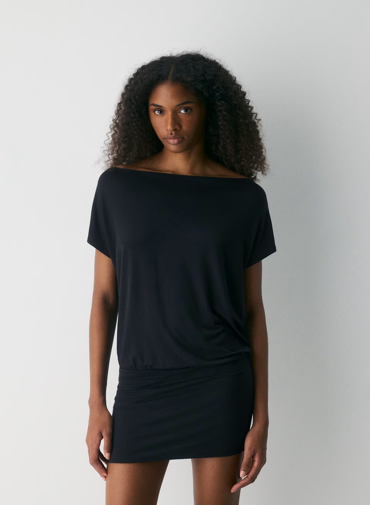 Boatneck Modal Jersey Mini Dress - Gray