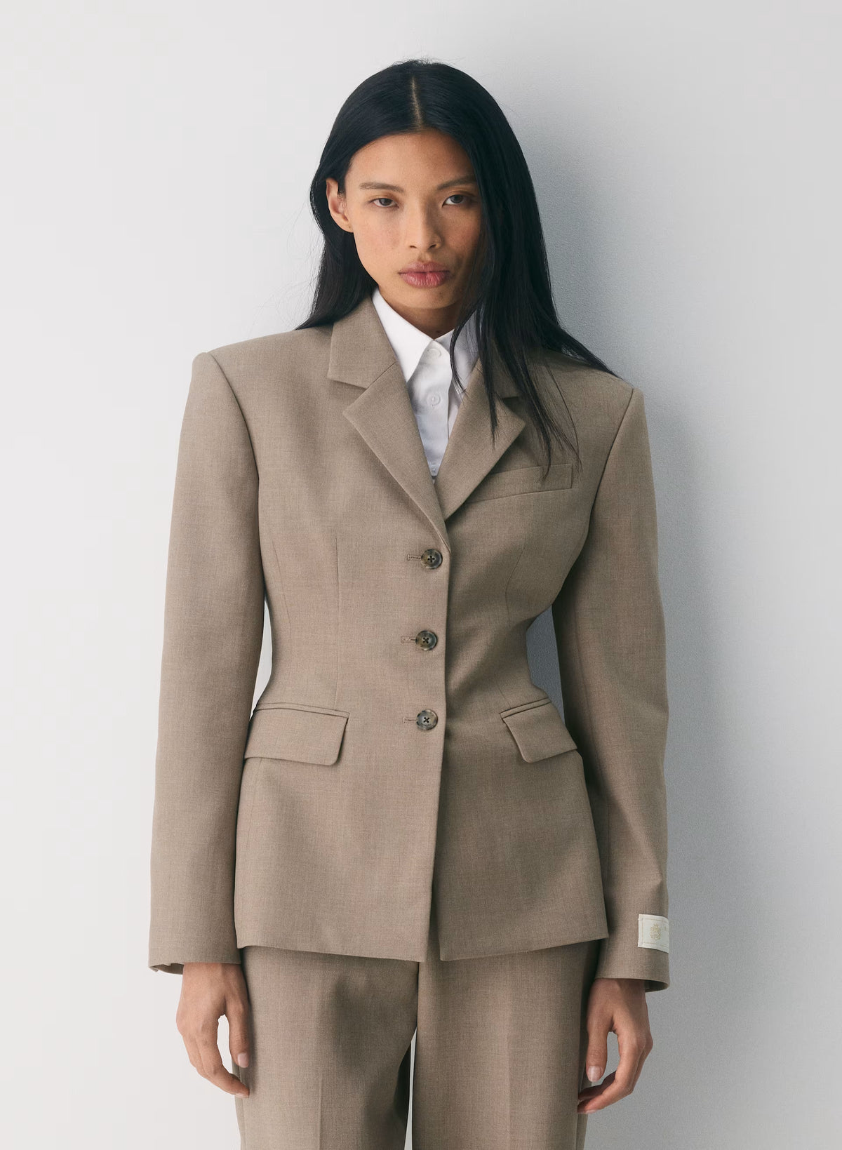 Single-Breasted Stretch Blazer - Brown Check