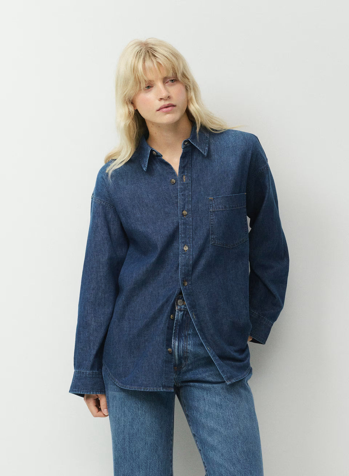 Oversized Hemp Blend Denim Shirt - Indigo