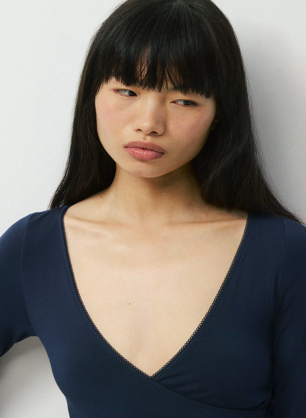 Long-Sleeve Modal Wrap Top - Navy