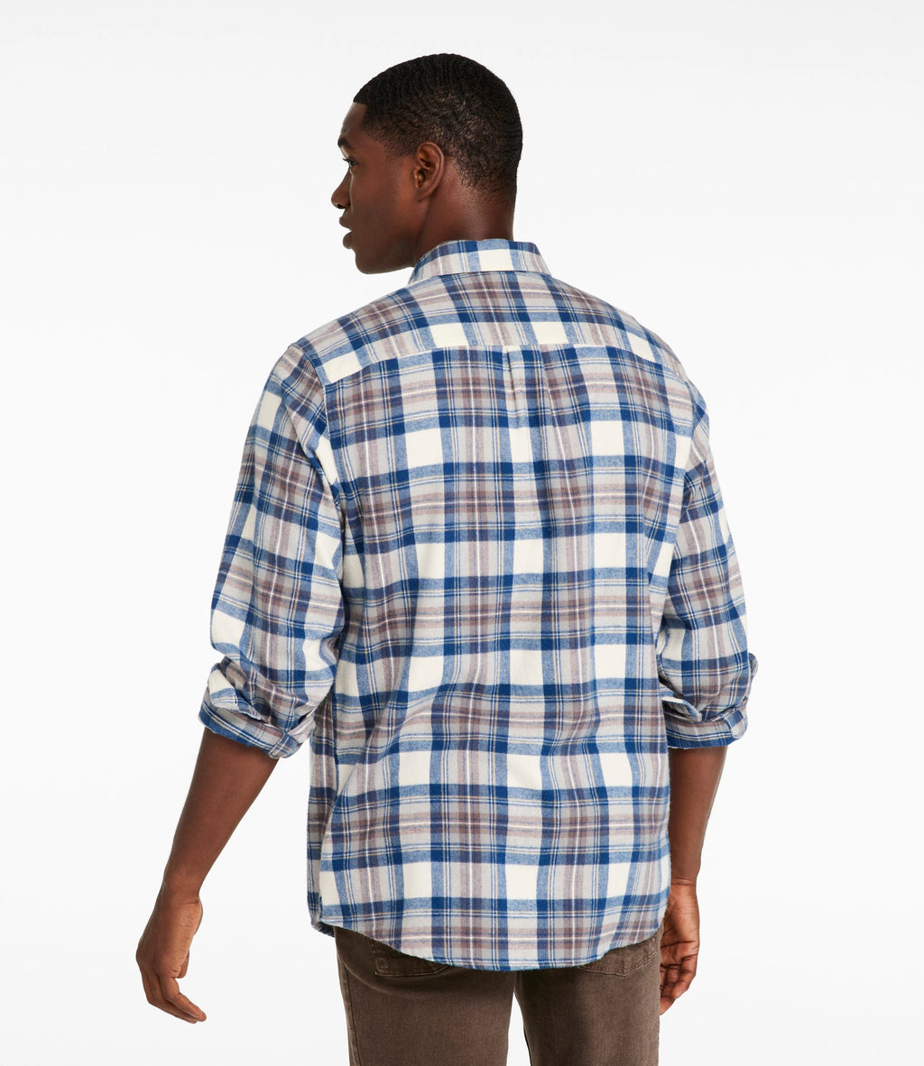 Men's Cotton Flannel Button-Down Shirt - Grey Plaid