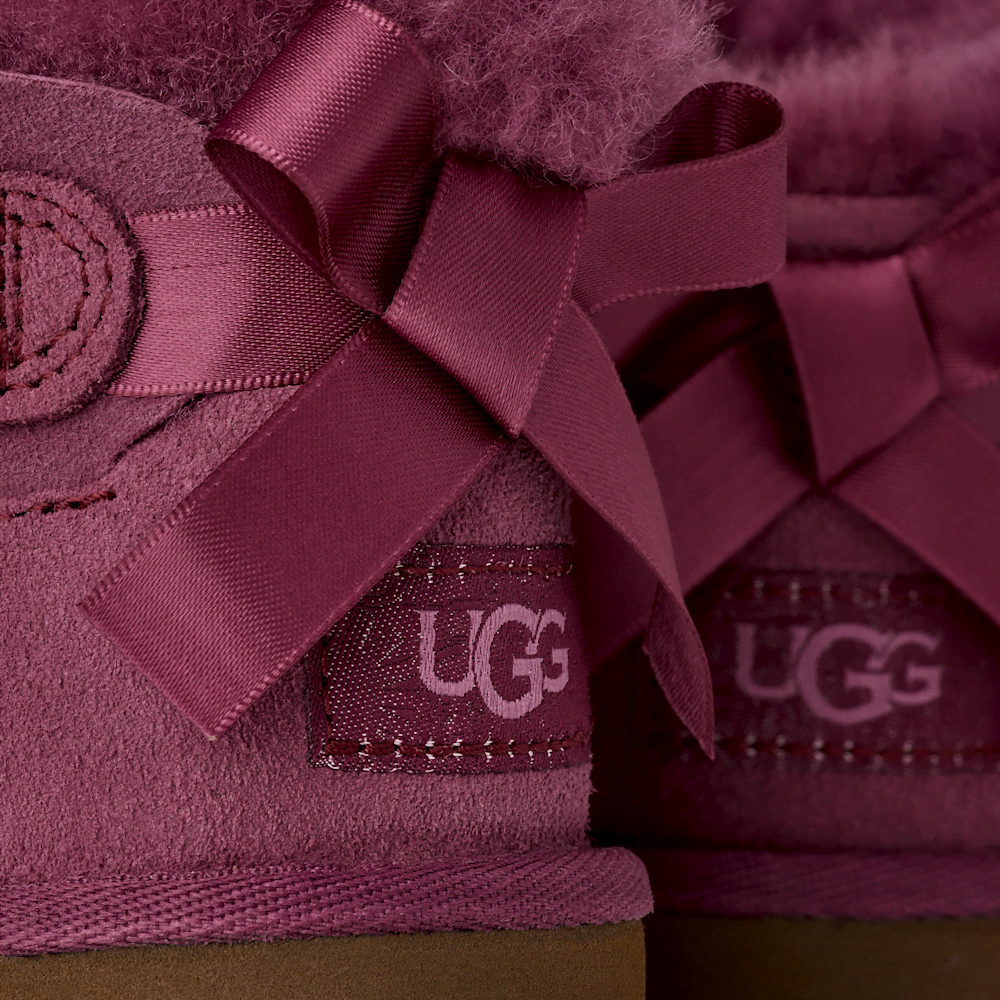Kids' Short Sheepskin Bow Boot - Burgundy
