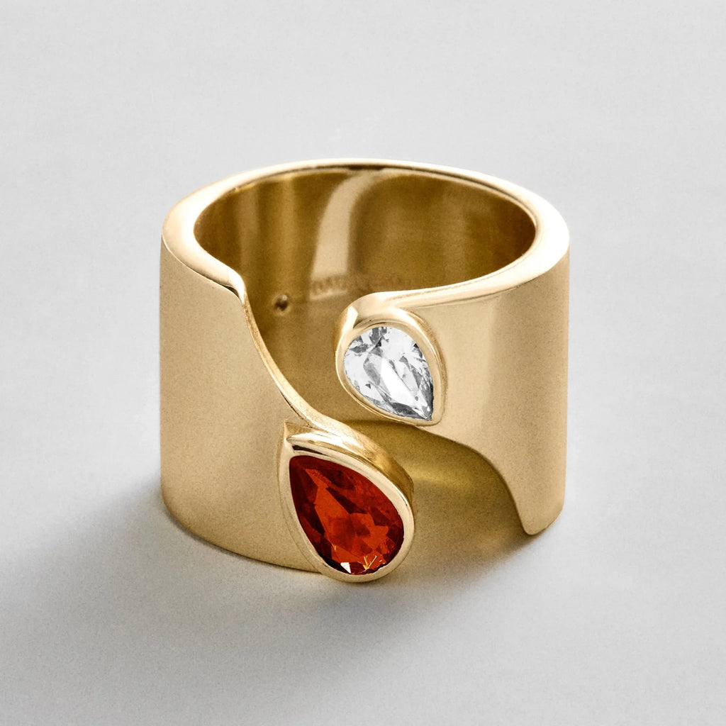 Personalized Two-Stone Open Band Ring - Gold
