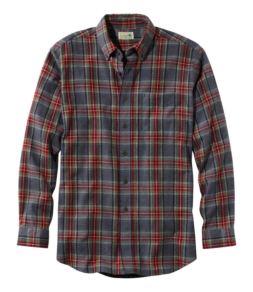 Men's Cotton Flannel Button-Down Shirt - Grey Plaid