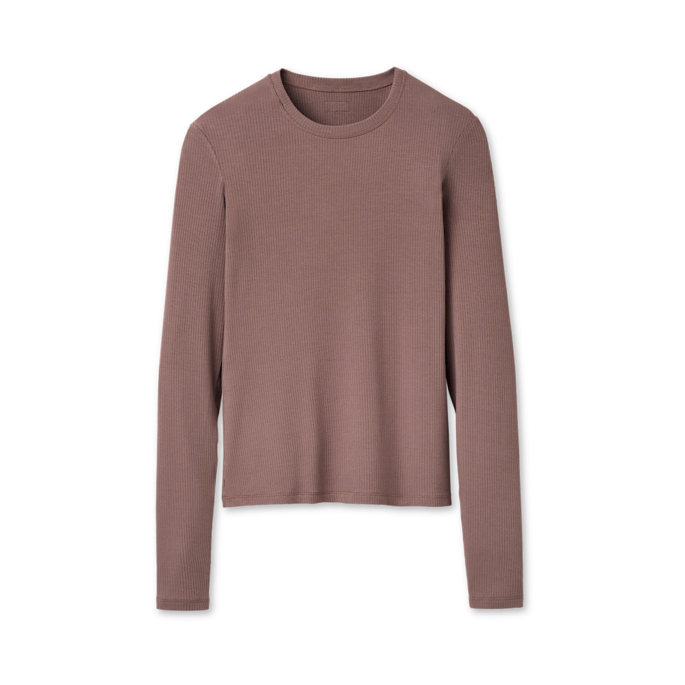 Women's Fitted Long Sleeve Rib Tee - Brown