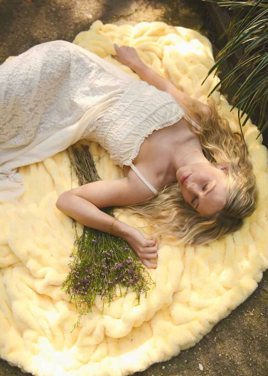 Stretch Faux Fur Baby Blanket - Butter Yellow