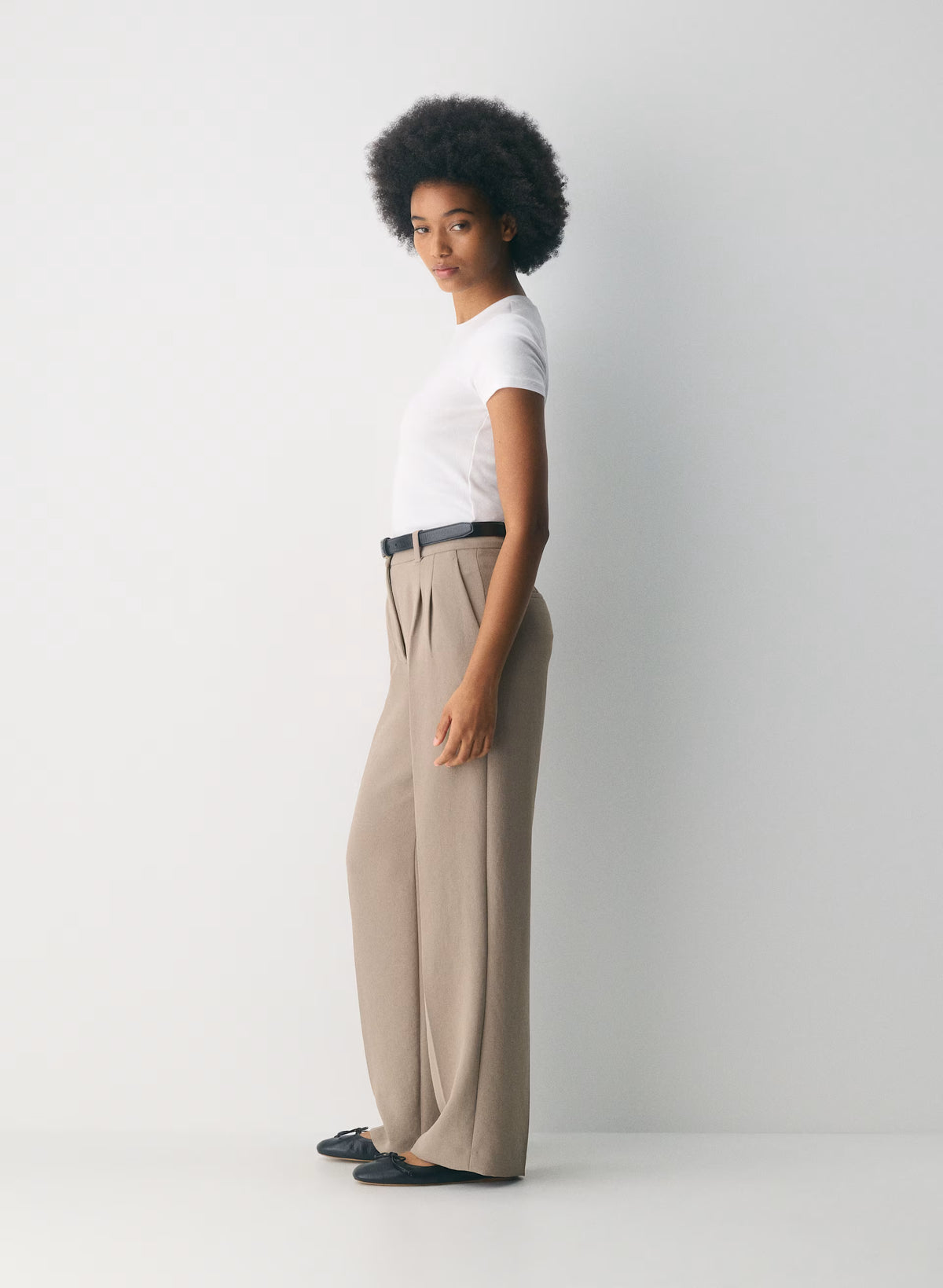 High-Rise Wide-Leg Crepe Trousers - Sand