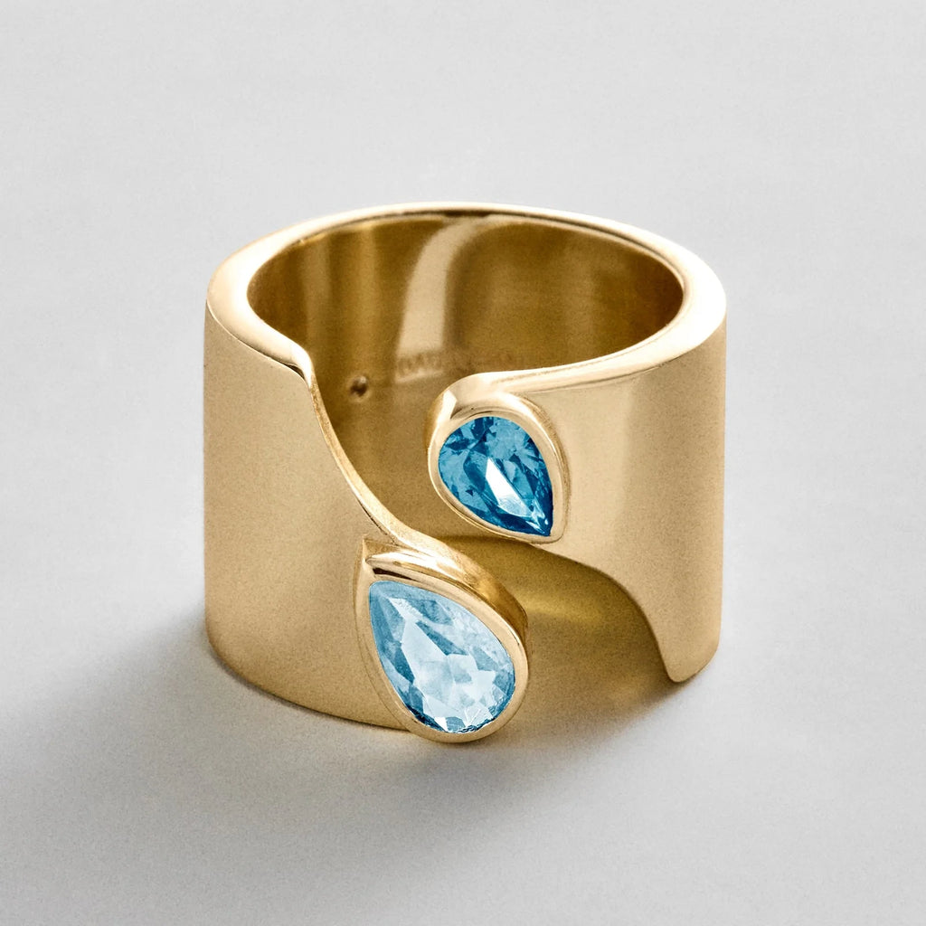 Personalized Two-Stone Open Band Ring - Gold